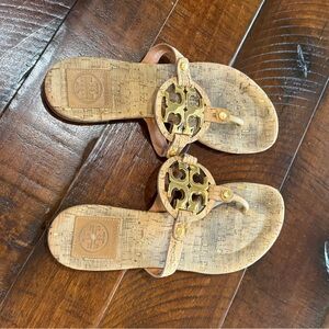 Tory Burch Miller Cork Sandals with Gold Logo